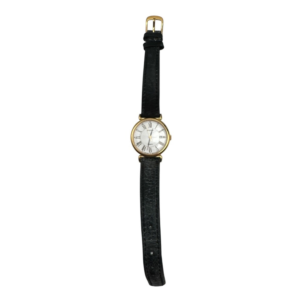 PULSAR Gold Tone DAY Date Quartz Watch Black Leather Band Untested